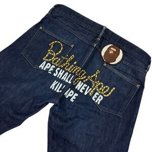 L 34" x 32" Bape Jeans Champion Logo Rope Print Denim